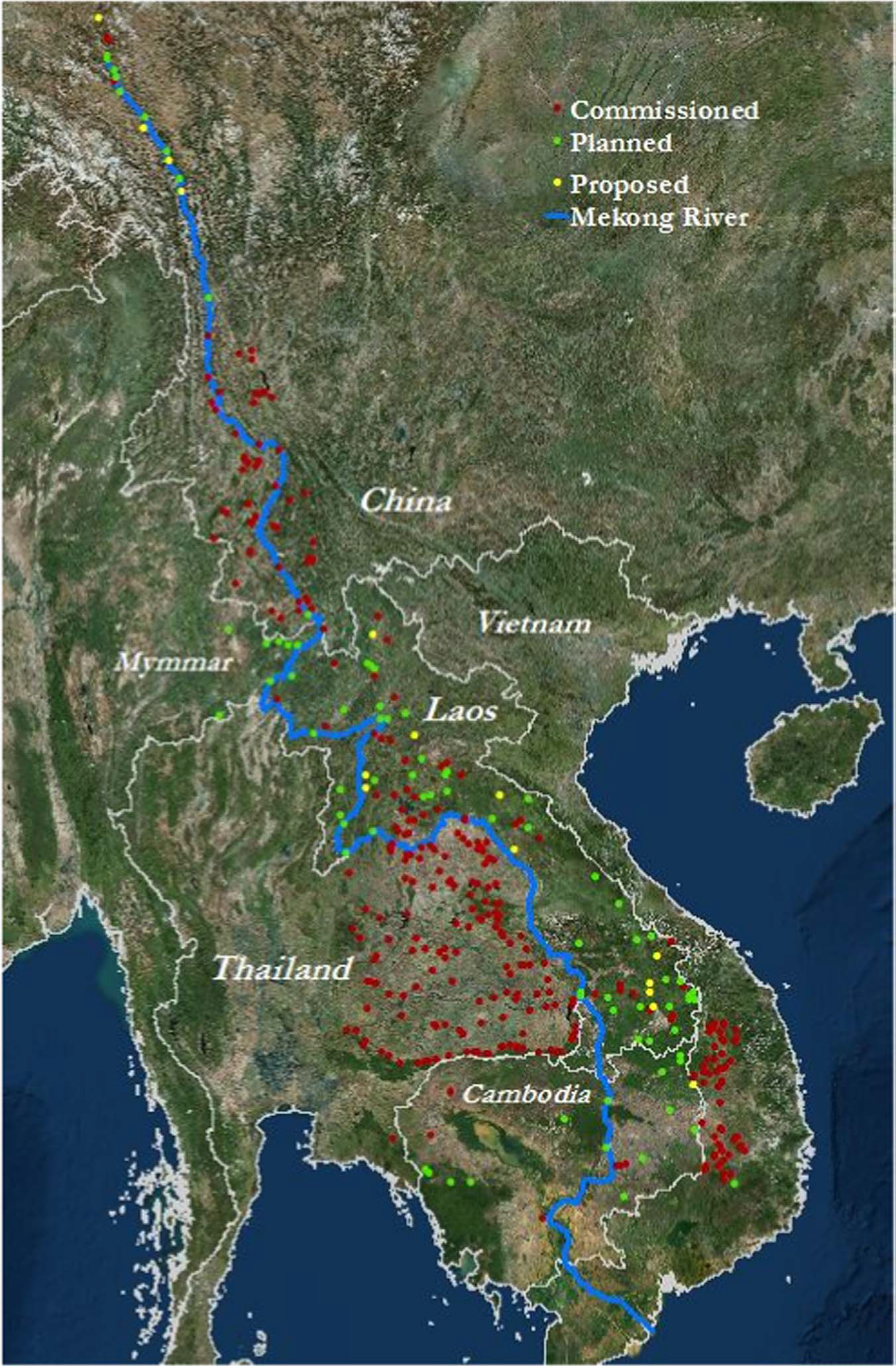 Figure 1 Distribution of hydro-dams in the entire Mekong River (Lin & Qi 2017)